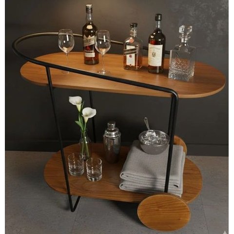 Carrinho Bar Adega Laminado Armação Preta sem Borda