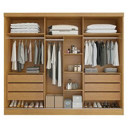 Guarda Roupa Bergamo Casal com Espelho 3 Portas 6 Gavetas Bianchi Cor Naturale Off White - 2