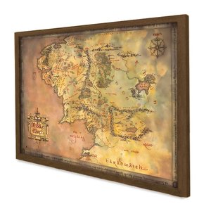 Quadro Decorativo Mapa Senhor Dos Anéis em Moldura Caixa Tacolado Moldura Trad 1cm Madeira Escura Co