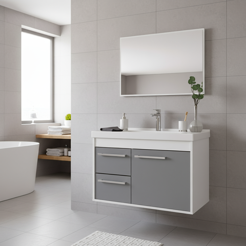 Kit Armário para Banheiro 60cm Mdf com Cuba + Espelheira - Potenza Gianduia