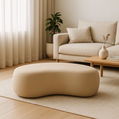 Puff Feijão Orgânico Moderno 100cm Escultural Suede Curvo