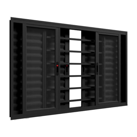 Janela de Correr Alumínio Preto 06 Folhas Veneziana c/Grade Confort - 100x150