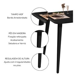 Mesa de Jantar Retangular Murano 120x80 Sala Mdf Pé Palito:preto - 6