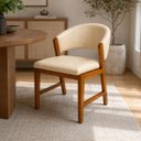Ver imagem 4 de Cadeira Estofada Elegance Sala de Jantar Base Madeira Corino:Bege