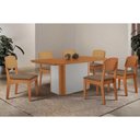 Ver imagem 1 de Sala Jantar Mesa Pietá Tampo Curvo 180cm+6 Cadeiras Havana Naturale/off White - Suede Capuccino -