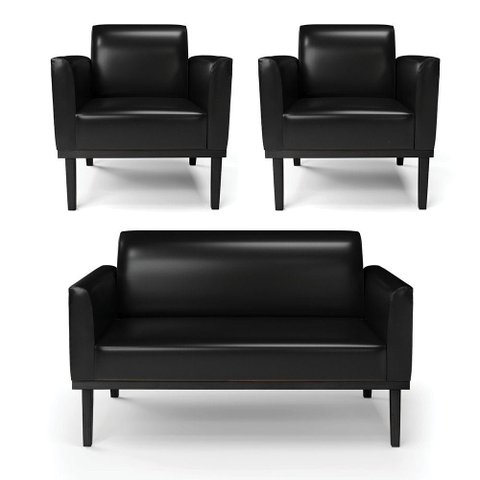 Sofá Namoradeira com 2 Poltronas Base de Madeira Fixa Preto Marisa Corano D03 - D\'rossi Cor Preto