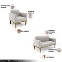 Ver imagem 3 de Conjunto 2 Poltronas e 1 Namoradeira Decorativa Isabella Pés Fixo em Madeira Castanho Veludo Cinza G