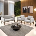Ver imagem 1 de Conjunto 2 Poltronas e 1 Namoradeira Decorativa Isabella Pés Fixo em Madeira Castanho Veludo Cinza G