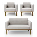 Ver imagem 2 de Conjunto 2 Poltronas e 1 Namoradeira Decorativa Isabella Pés Fixo em Madeira Castanho Veludo Cinza G