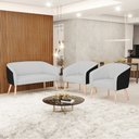 Ver imagem 2 de Kit 01 Namoradeira 02 Lugares e 02 Poltronas Stella Corano Preto com Linho Cinza A05 Pés Palito