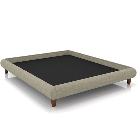 Cama Casal Base Box Pés de Madeira 156cm Otto P05 Linho Bege Escuro - Lyam Decor