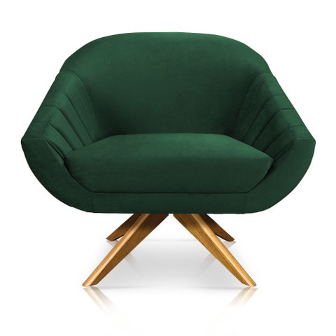 Poltrona Giratória Giovana Veludo Verde Esmeralda Base Maderia Ma30 - D’Rossi
