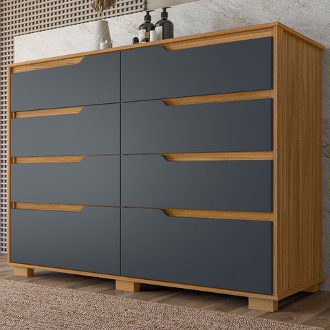 Cômoda para Quarto 8 Gavetas 147cm Georgia Marrom/Freijó/Cinza