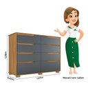 Ver imagem 3 de Cômoda para Quarto 8 Gavetas 147cm Georgia Marrom/Freijó/Cinza