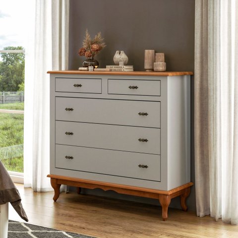 Cômoda com 5 Gavetas Clássica Pés Luis Vx Cinza - Imbuia