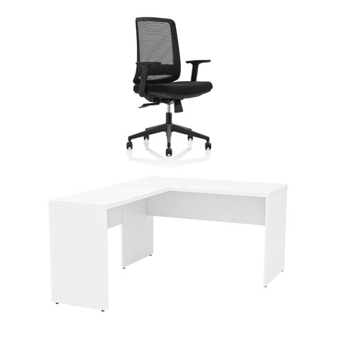 Mesa de Escritório em L 120x60cm + Cadeira Ergonômica Reclinável com Apoio Lombar