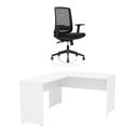 Ver imagem 1 de Mesa de Escritório em L 120x60cm + Cadeira Ergonômica Reclinável com Apoio Lombar
