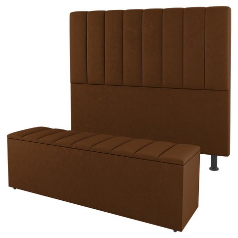 Kit Cabeceira e Baú Cama Box King Size Cora 195cm Suede Terracota - Abmaza