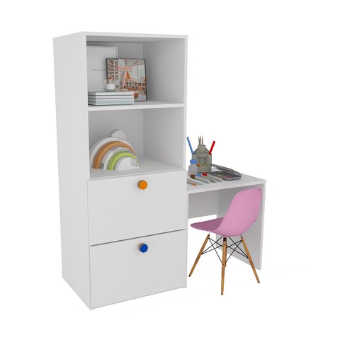 Armário Gaveteiro com Mesa Rubi 100% Mdf + Eiffel Rosa