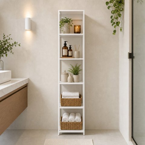 Estante Armário Organizador de Banheiro Vertical Modulado com 4 Pratelerias Branco/Montana