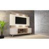 Painel 180cm + Rack com 2 Portas + LED - Dalla Costa - Off White/Natural - 1