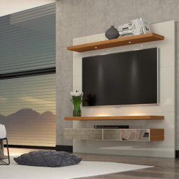 Painel 180cm com LED - Off White/Freijo/Espelho - 1
