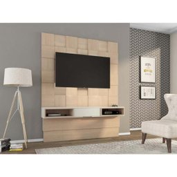 Painel 175cm Quadriculado 3D com 1 Gaveta - Natural/Off White - 1