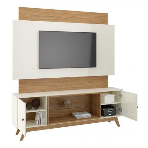 Painel 180cm + Rack com 2 Portas - Dalla Costa - Off White/Freijó