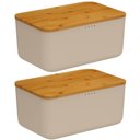 Ver imagem 1 de Kit 2 Porta Pães com Tampa Migalheira Bambu 33cm Empilhável ou Cesto para Café da Manhã