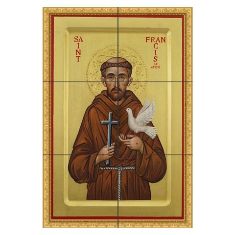 Quadro São Francisco de Assis com Pomba Branca 60x40 em Azulejos