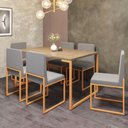 Ver imagem 1 de Conjunto de Jantar Stan Industrial Mesa Quadrada 150x90cm Com 6 Cadeiras Ferro Dourado Tampo Carvalh