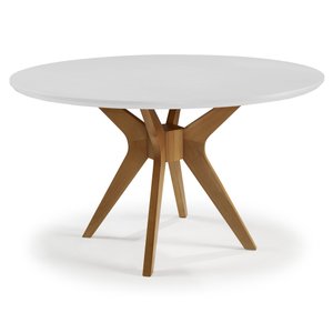 Mesa de Jantar Redonda Madeira com vidro Orion - Branco/Imbuia:150cm