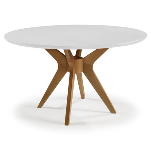 Mesa de Jantar Redonda Madeira com vidro Orion - Branco/Imbuia:150cm