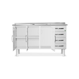 Gabinete Ideal de Aço P/ Cozinha C/ 4 Gavetas e 3 Portas 1,50 M - Branco/Preto - MARROART - 3