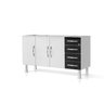 Gabinete Ideal de Aço P/ Cozinha C/ 4 Gavetas e 3 Portas 1,50 M - Branco/Preto - MARROART - 4