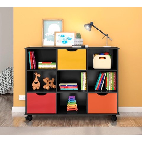 Nicho Organizador Preto com 3 Gavetas Coloridas 1478 Qmovi