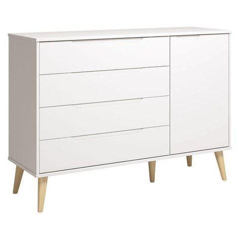 Cômoda com Porta Retrô Elfe Branco Acetinado Natural - Reller