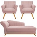 Ver imagem 3 de Kit Diva Recamier Vanessa 140cm Lado Direito e 02 Poltronas Laura Suede Rosê - Amarena Móveis