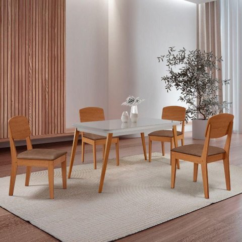 Mesa de Jantar Copper 120cm Tampo Mdf Vidro 4 Cad Copper Tork/off/naturale/serig. Off