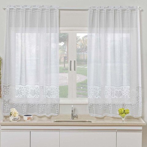 Cortina para Cozinha Renda Uva 2,00m X 2,50m Varão 2m - Branco