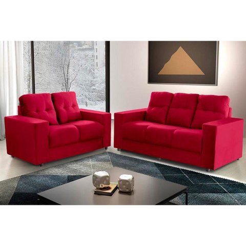 Sofá Roma 5 Lugares, Conjunto 3 e 2 - de Casa Décor e Estofados Vermelho