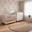 Ver imagem 1 de Quarto Bebe Infantil Q Encanto Berço Vira Cama e Comoda Sapateira 1 Porta 4 Gavetas Slim Qmovi