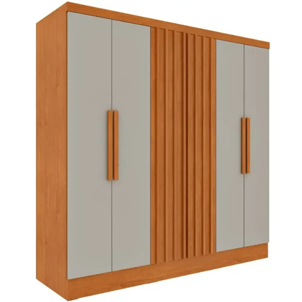 Guarda Roupa Itaperuna Casal Ripado 6 Portas 4 Gavetas Tcil Cor Cinamomo Off White - 1