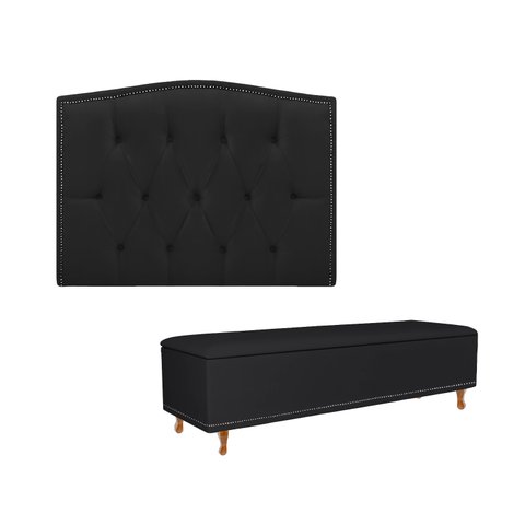 Kit Cabeceira Painel + Recamier Genova Suede Preto Dominic Decor