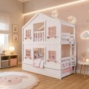 Ver imagem 2 de Treliche Infantil Casinha Dos Sonhos com Escada Fixa e Rodízios Branco e Rosa