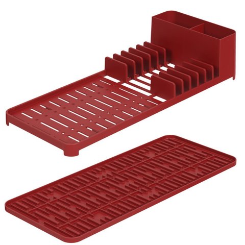 Escorredor de Louça com Tapete Single Vermelho Slim Pequeno