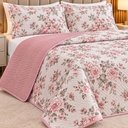 Ver imagem 2 de Kit Cobre Leito Floratta Casal Percal 150 Fios Dupla Face Estampado Colcha 3 Peças Floral Rosê