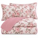 Ver imagem 1 de Kit Cobre Leito Floratta Casal Percal 150 Fios Dupla Face Estampado Colcha 3 Peças Floral Rosê