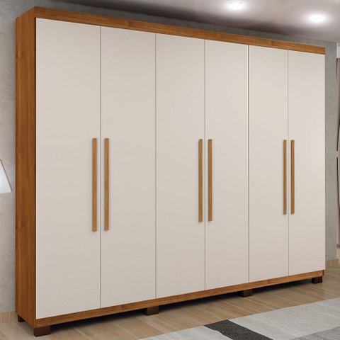 Guarda-roupa Casal Bari 6 Portas 4 Gavetas Cinamomo/off White - Panorama Móveis