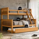 Ver imagem 2 de Beliche Casal Madeira Maciça Reforçada + Cama Aux Solteiro:Mel